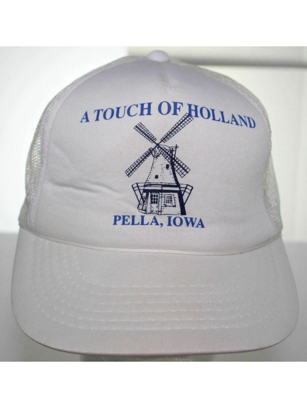 Vintage A Touch Of Holland Pella, Iowa Windmill Trucker Hat White Snapback Cap